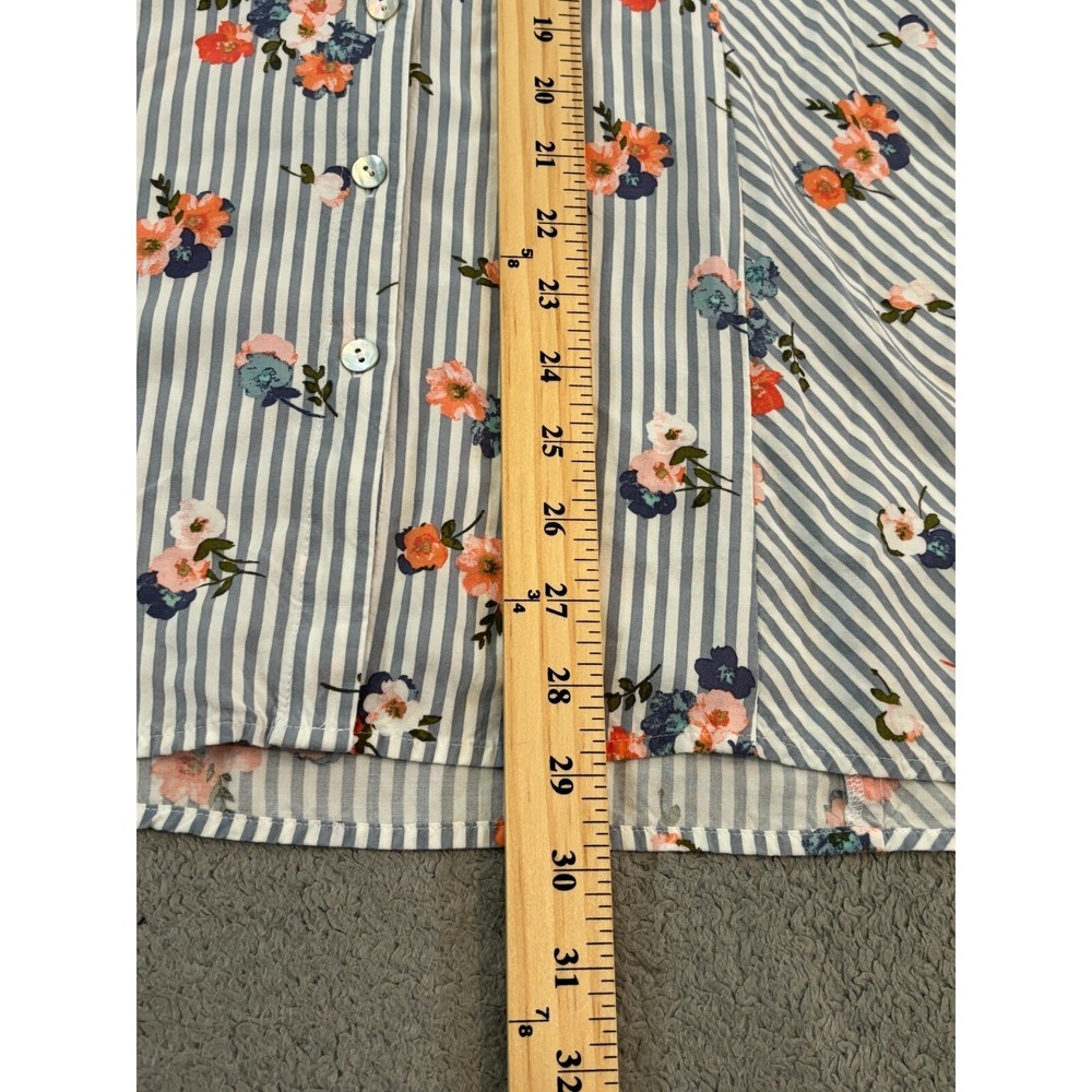 J. Jill Button Up Blue Striped Shirt Floral Print Womens Medium Long Sleeve - Picture 4 of 5
